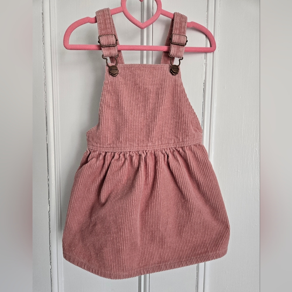 Charming ZARA Rose Pink Corduroy Pinafore Dress w/ Flower Lining 12-18 months 🩷